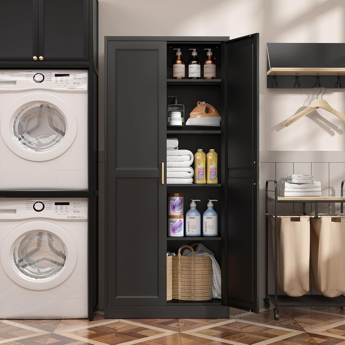 steeloong 71"metal pantry storage cabinet with doors &, package contents