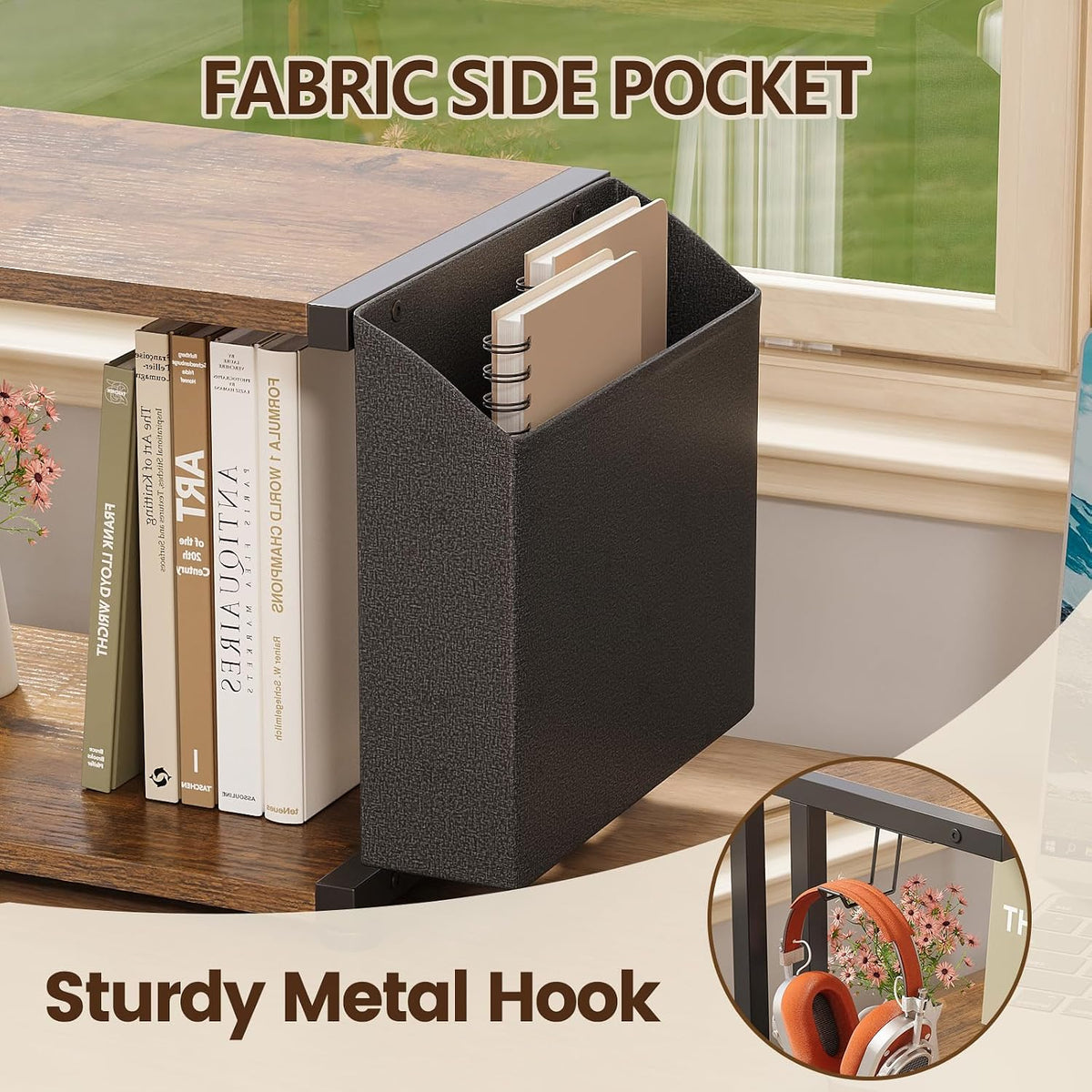 VEDECASA 2 Tier Rustic Brown Wooden Under Desk Printer Stand with Storage Bag...