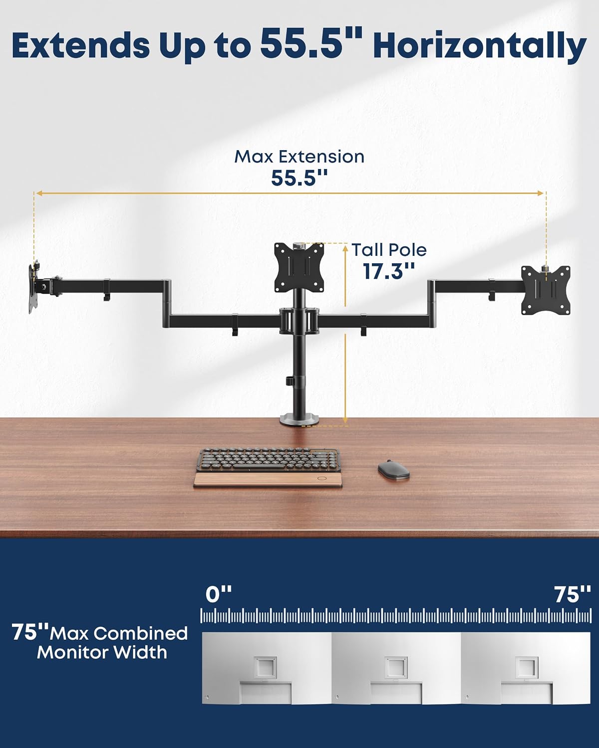 Triple Monitor Desk Mount for 13-27 Inch Screens, VESA 75/100