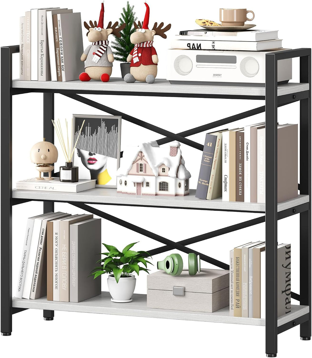 Homeiju 3 Tier Bookshelf 31.49" Width, Wood and Metal Etagere Bookcase