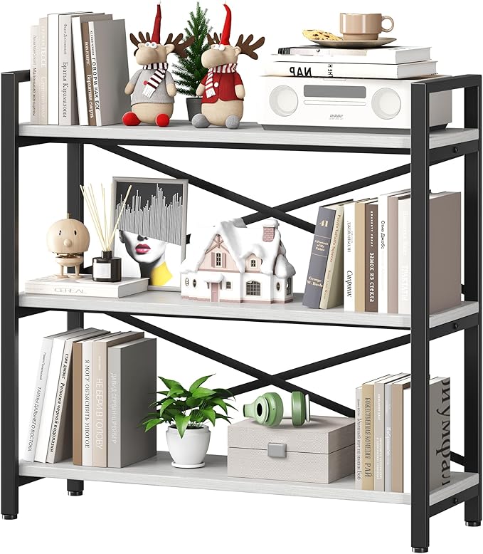 Homeiju 3 Tier Bookshelf 31.49" Width, Wood and Metal Etagere Bookcase by Homeiju