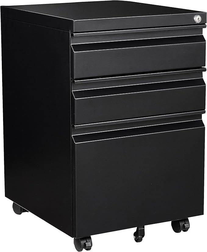 Fesbos 3 Drawer Mobile Metal File Cabinet, Pre-Built Office Storage File Cabinet by Fesbos