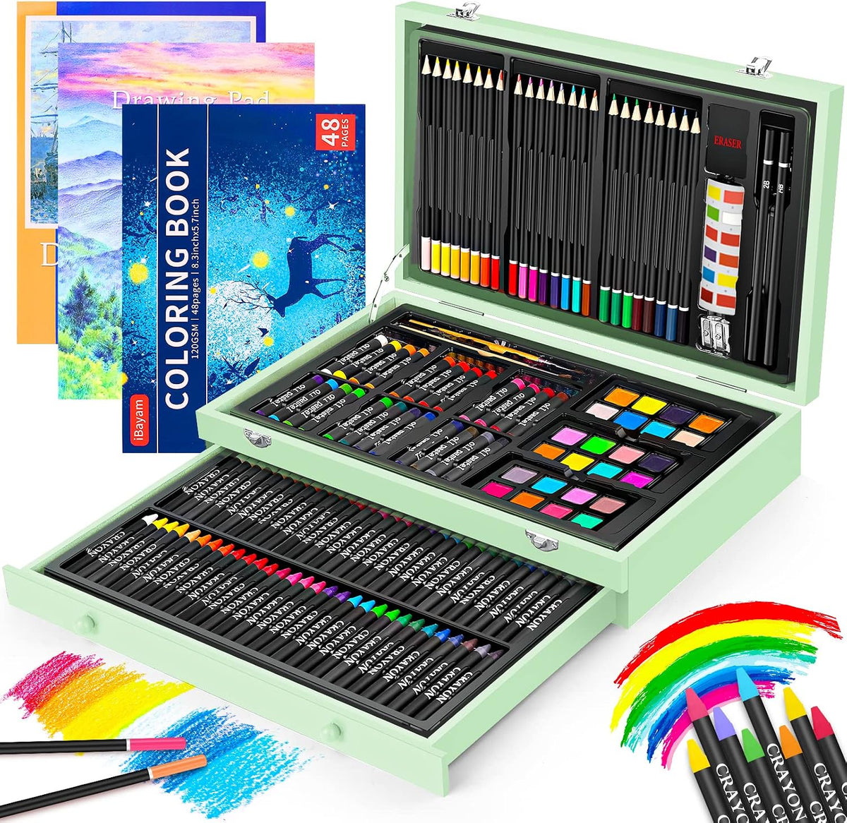 ibayam art supplies, 150-pack deluxe wooden art set, main product view