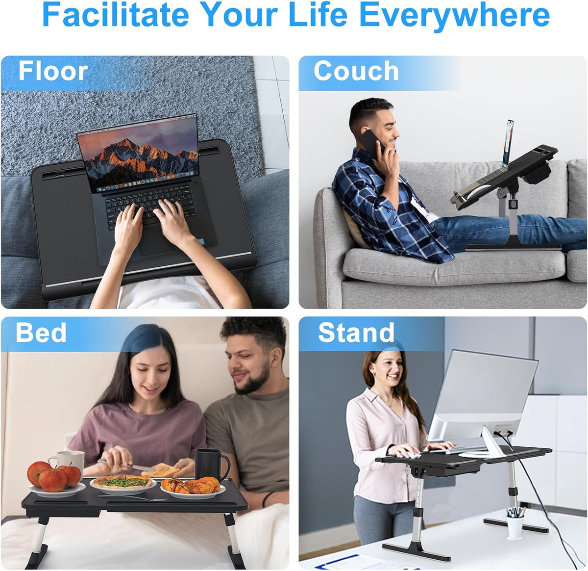 HETTHI Bed Laptop Table Adjustable Foldable Laptop Stand 23.60×15.7in Black