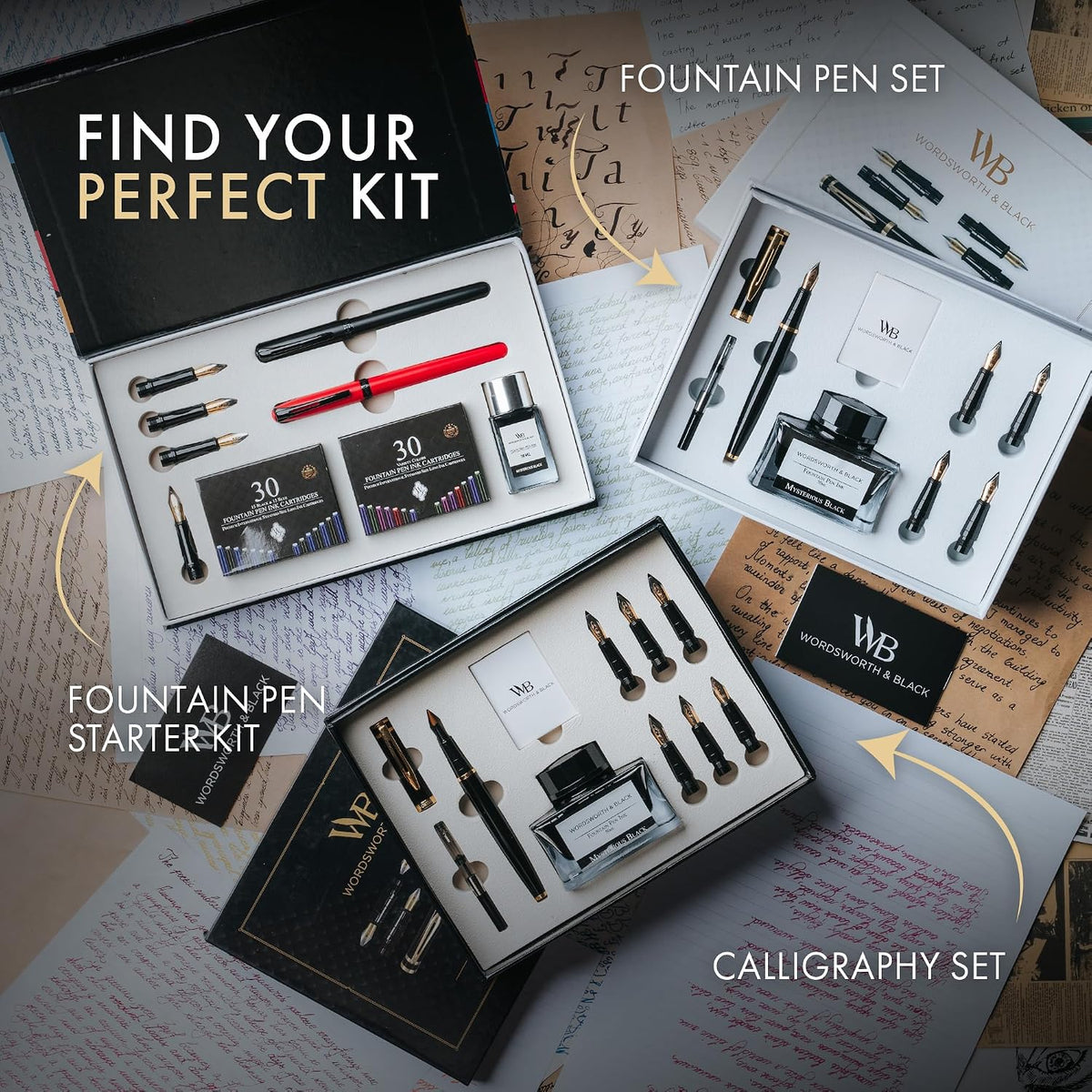 Wordsworth & Black Fountain Pen Set for Beginners, Calligraphy Kit, Black