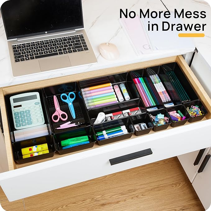 Vtopmart 25 PCS Office Desk Drawer Organizers Set, 4-Size Versatile Plastic - Image 3