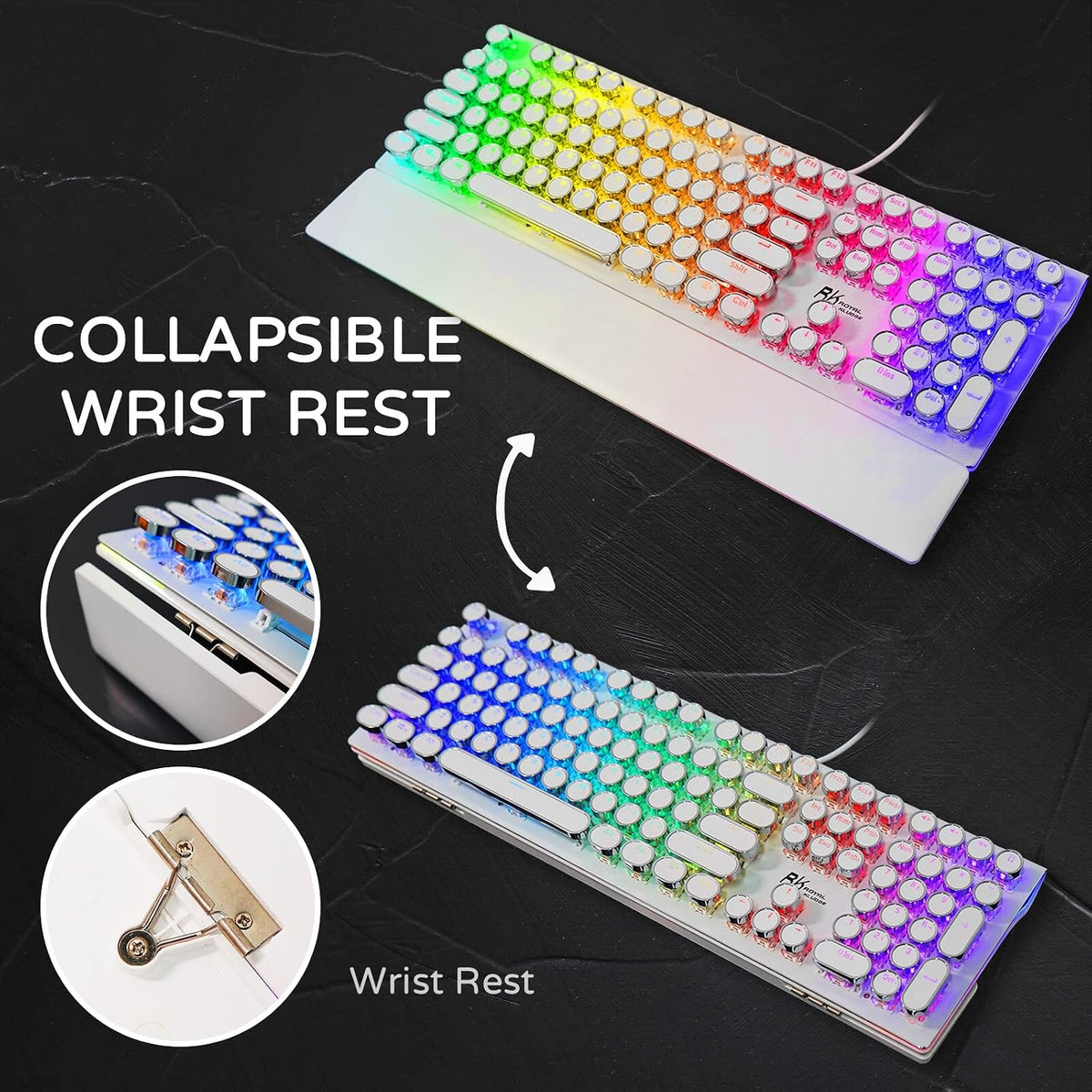 RK ROYAL KLUDGE S108 Typewriter Style Mechanical Gaming Keyboard with RGB Bac...