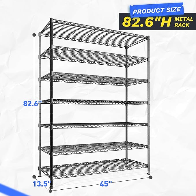 82.6H Metal Shelving Unit 7 Tier Storage Shelves Adjustable Wire Shelving Metal - Image 3