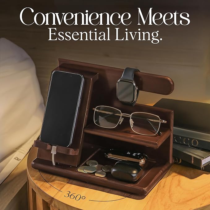 SHARPSPACE Night Stand Organizer – Wood Phone Docking Station, 360° Rotating - Image 5