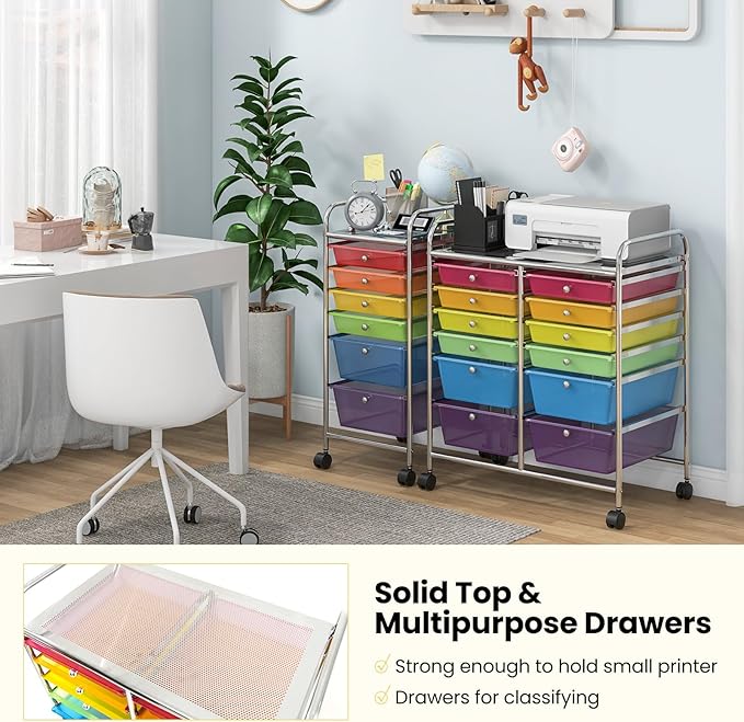 LDAILY 12 Drawer Rolling Storage Cart, Craft Cart Organizer on Wheels w/Metal - Image 7