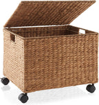 Casafield Rolling Filing Cabinet, Cinnamon - Water Hyacinth File Organizer with Lid and Locking Wheels, Home Office Storage for Hanging Folders
