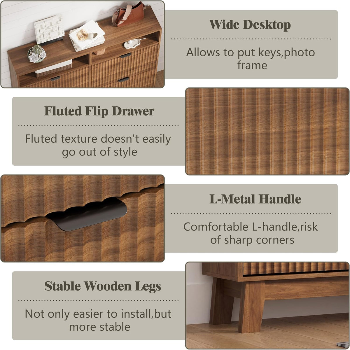 Shoe Cabinet Storage for Entryway with 4 Flip Drawers & Cubby, Walnut
