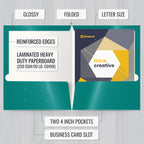 2 Pocket Glossy Laminated Paper FOLDERS Portfolio Letter Size, Teal, 25PK