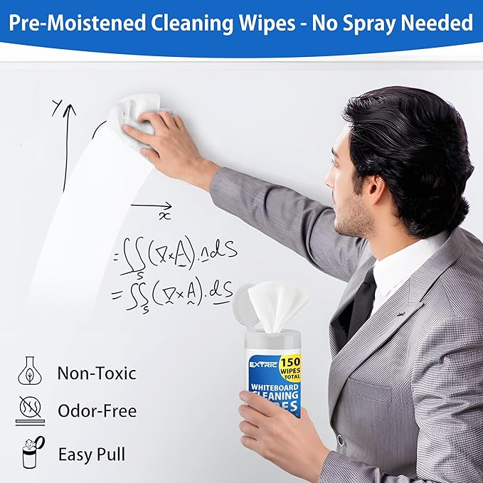 EXTRIC Whiteboard Cleaning Wipes, Low Odor White Board Cleaner 75 Per Canister - Image 4