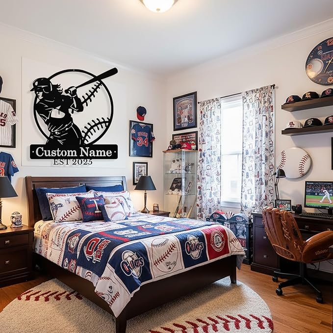 Personalized Softball Metal Sign Custom Player Name Sign Girls Room Decor - Image 2