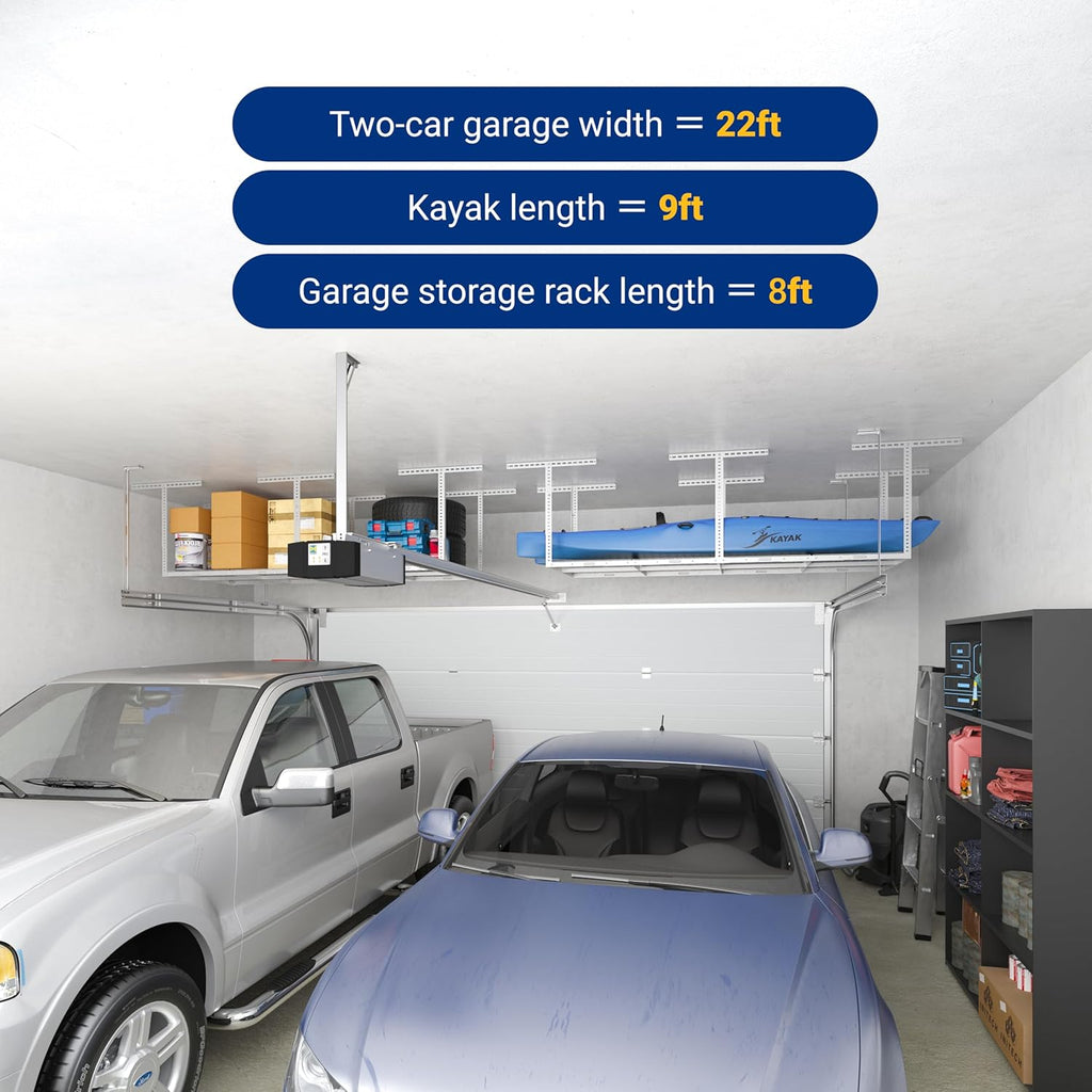 fleximounts 3x8 overhead garage ceiling storage rack organization, side view
