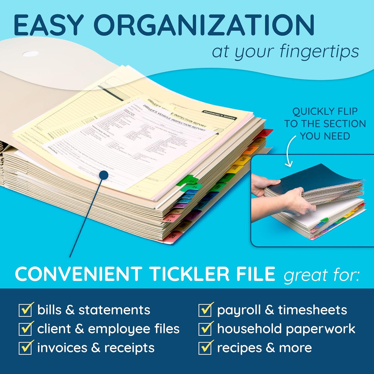 Blue Summit Supplies Desk File Sorter, Letter, 1-31 & Jan-Dec Tabs, Blue