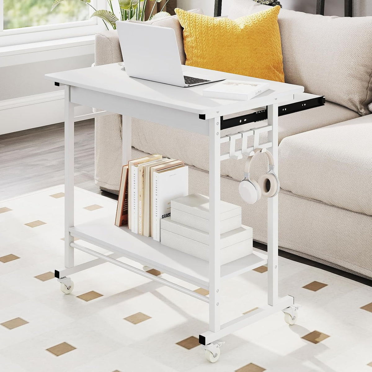 GIANTEX Rolling Computer Desk, Mobile Portable Desk with Keyboard Tray & ...