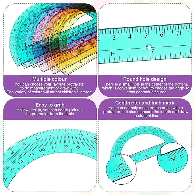 Zonon 36 Pieces Protractors Bulk Plastic 180 Degrees 6 Inch Translucent - Image 3