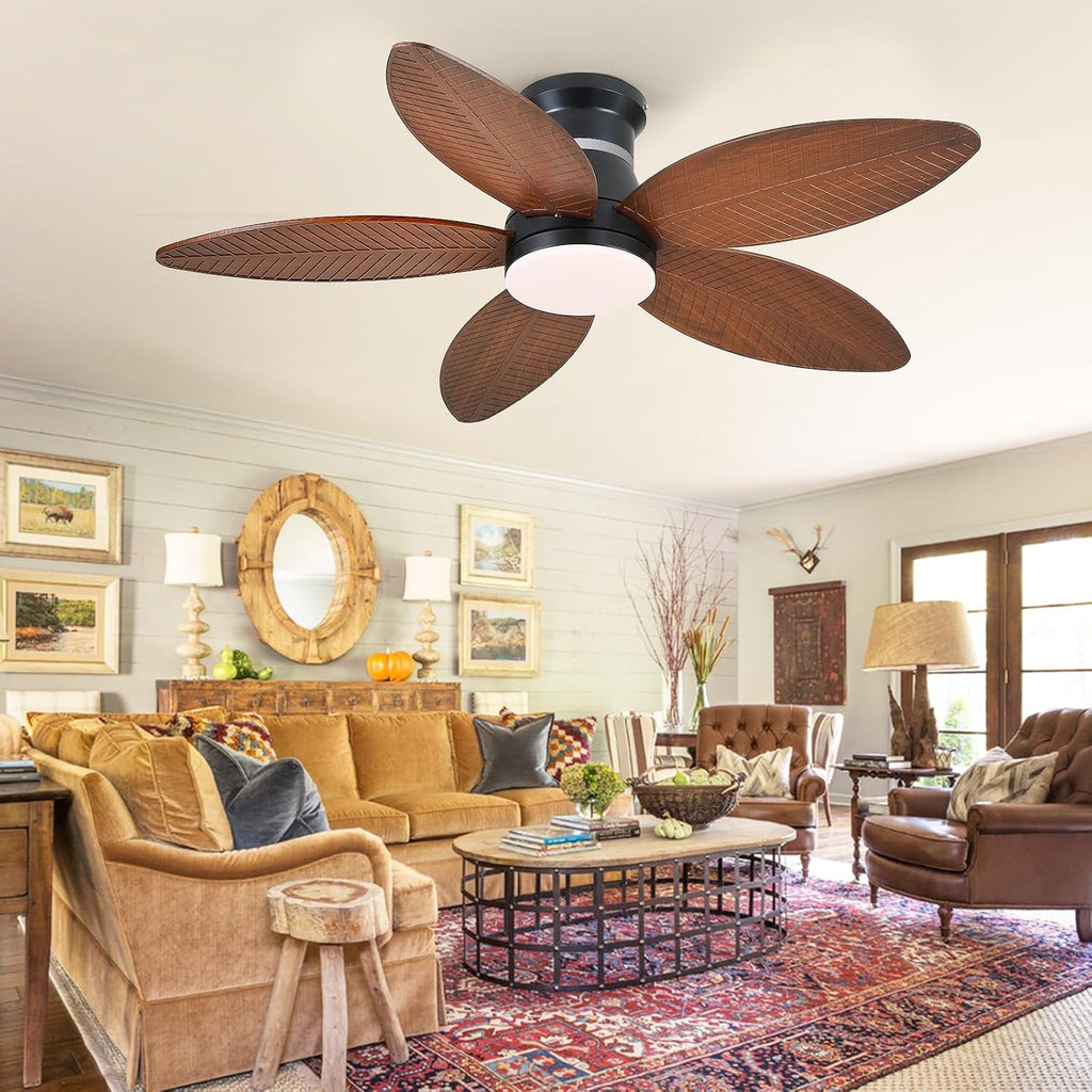 tropical palm leaf rgb ceiling fans with lights, view 9