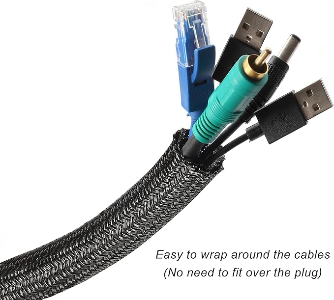 CrocSee 10ft - 1/2 inch Braided Cable Management Sleeve Cord Protector - - Image 2