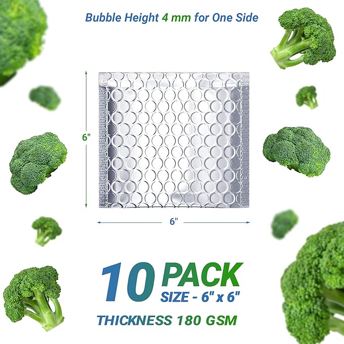 Amiff Silver Thermal Bubble Mailer, 6 x 6 Inches. 10 Pack Metallic Bubble - Image 2