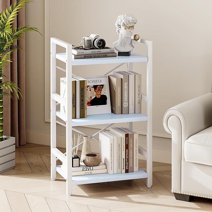 Homeiju Bookshelf, 3 Tier Industrial Bookcase, Metal Small Bookcase, Rustic - Image 5