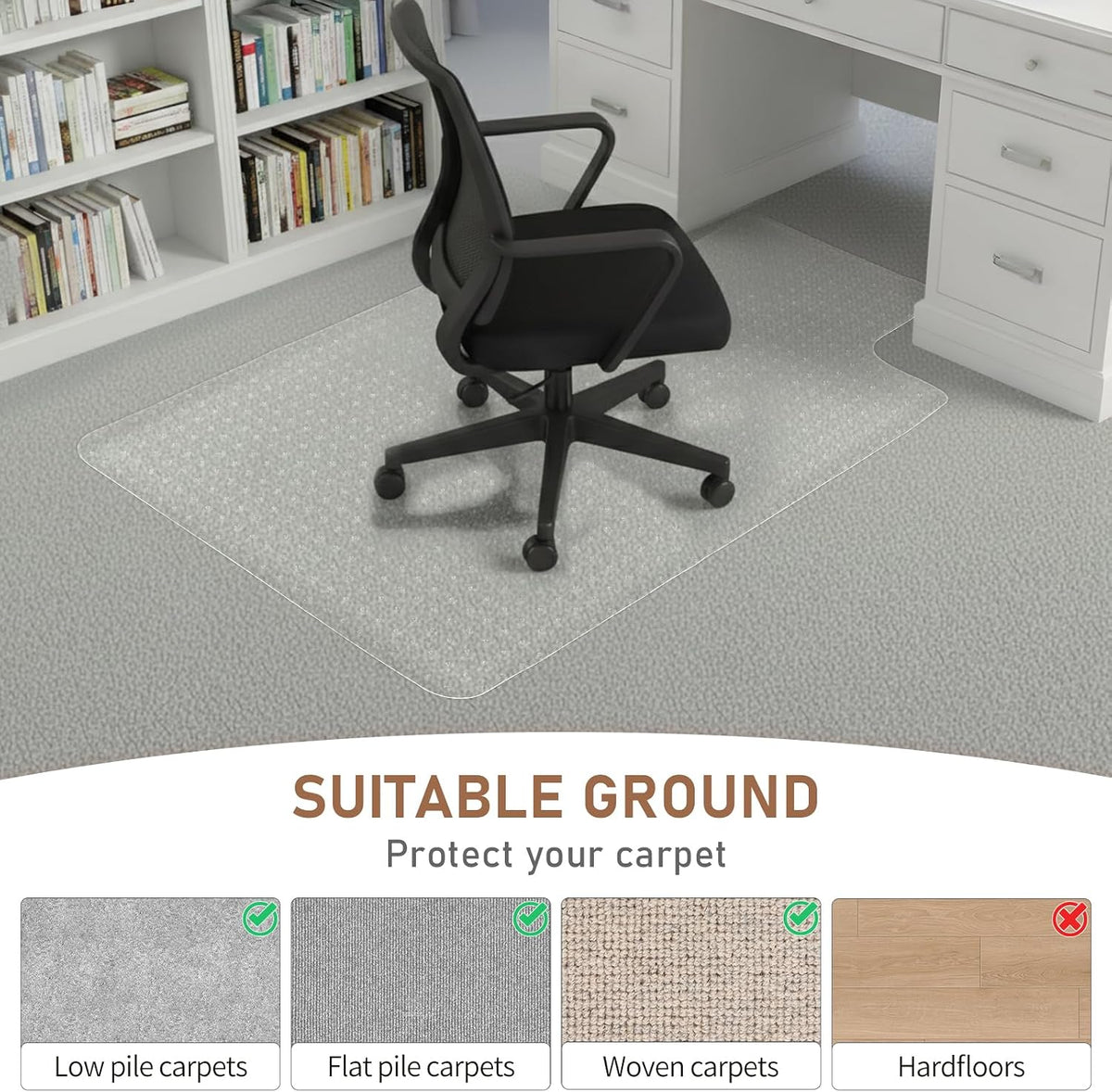 Winado Office Chair Mat, 36 x 48 in, Clear Carpet Floor Protector with Lip