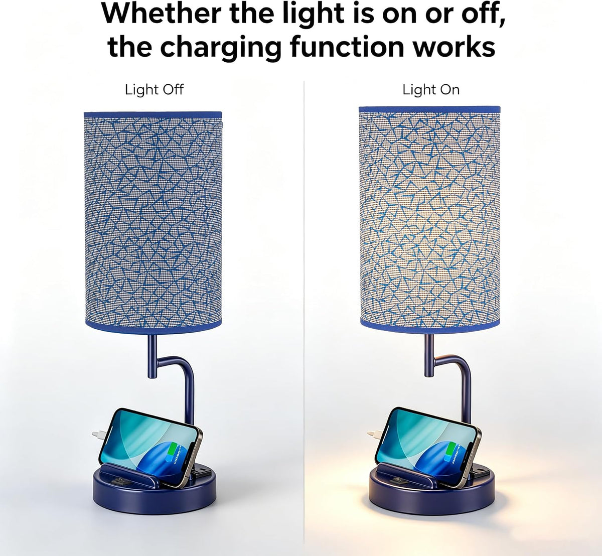 Dreamholder 2 Pack Table Lamp, Bedside Lamp with 3 USB Charging Ports & A...