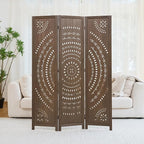66.9Inch Folding Room Divider, 3 Panels Wood Carved Privacy Screens, Free - Image 8