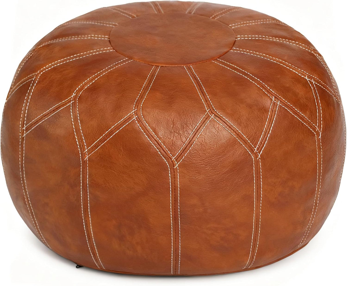 Thgonwid Unstuffed Moroccan Faux Leather Pouf Ottoman Cover with Storage - Bo...
