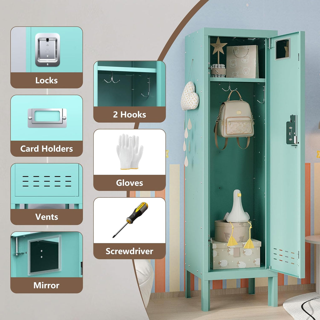 BUTISOW Metal Kids Locker,Metal Cabinet Storage Lockers,Lockable for Employees with Door,54" Height Steel Locker,Lockable Steel Locker for Children's Room, Playroom, School,Gym