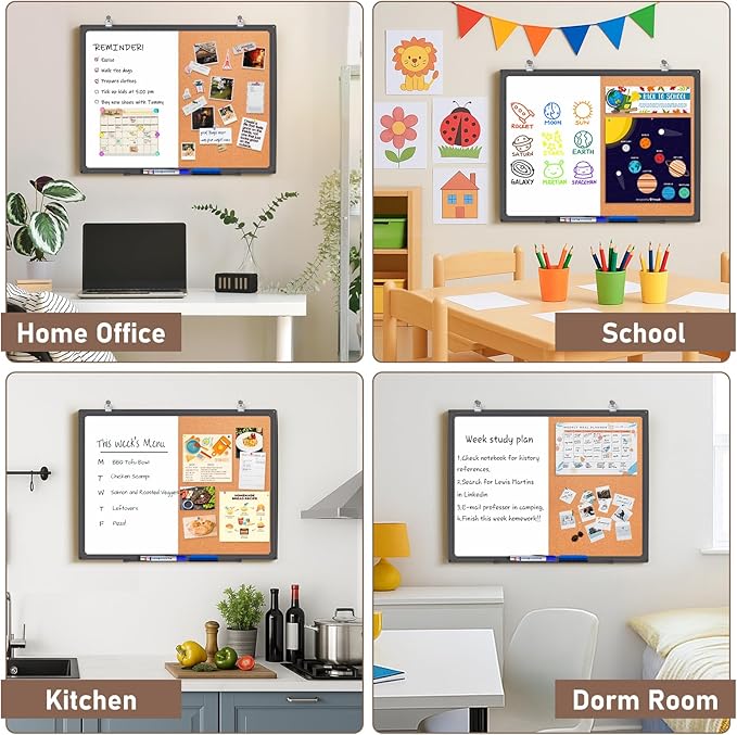 maxtek Combination White Board & Bulletin Cork Board 24 x 18 Whiteboard Magnetic - Image 2