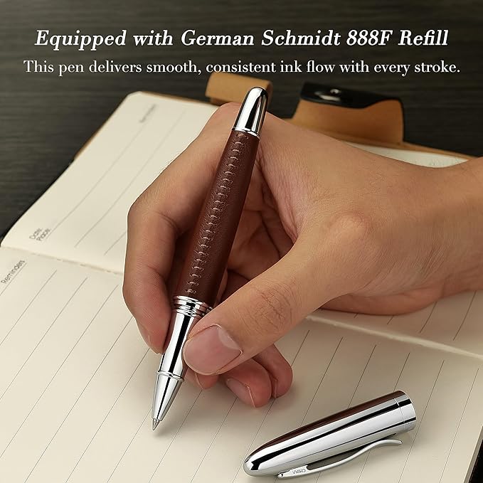 BEILUNER 318 Luxury Leather Pen, Hand-Stitched Premium Leather, Chrome-Plated - Image 4
