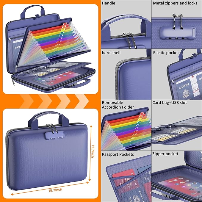 Fireproof File Organizer with Lock, Hard-Shell Case Fireproof Document Box with - Image 4