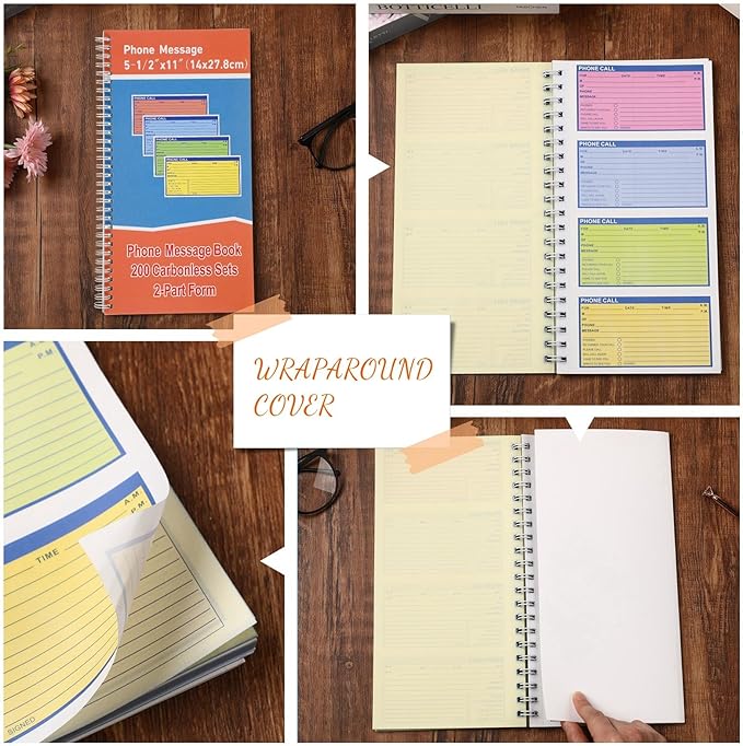 Fullhawl 10 Pcs Spiral Bound Phone Message Book 5-1/2" x 11" 2 Part Colorful - Image 5