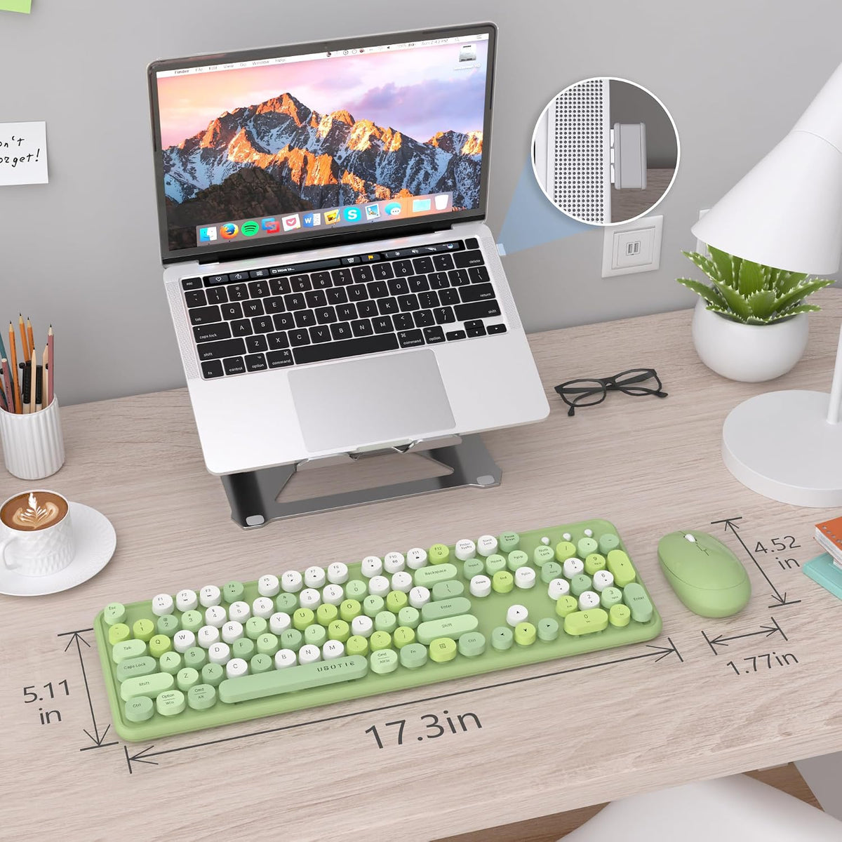 UBOTIE Colorful Wireless Keyboard and Mouse Combo (Green-Colorful)