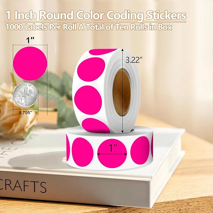 Fluorescent Pink 1 Inch Round Color Coding Dot Labels, 10 Rolls 10000 Dot - Image 2