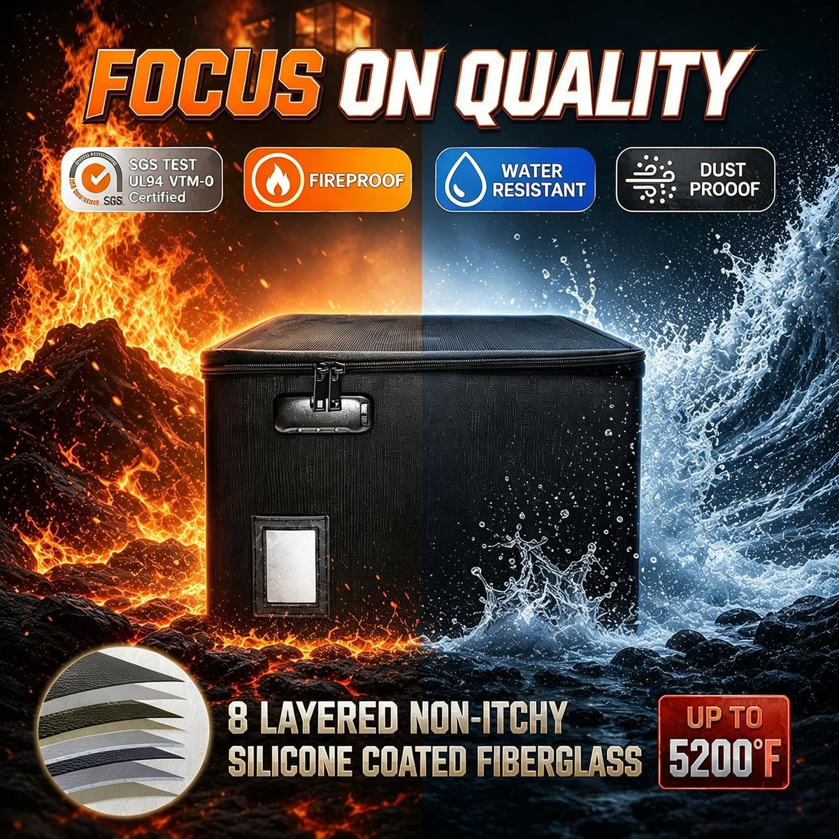 File Box with Lock 5200°F with Heat Insulated, Large Fireproof Box File Stora...