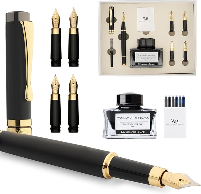 Wordsworth & Black Fountain Pen Gift Set, Includes Ink Bottle, 6 Ink Cartridges by WordsworthBlack