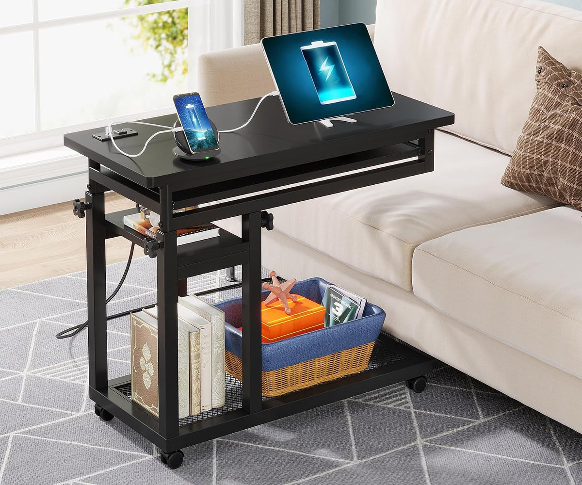Tribesigns Small Portable Desk with Power Outlet, Height Adjustable Sofa Couc...
