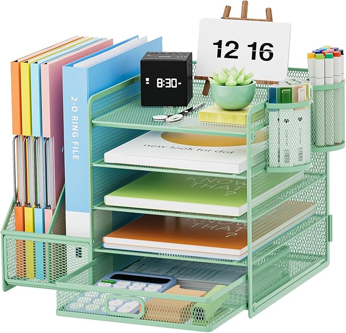 Marbrasse Desk Organizer with File Holder, 5-Tier Paper Letter Tray Organizer by Marbrasse