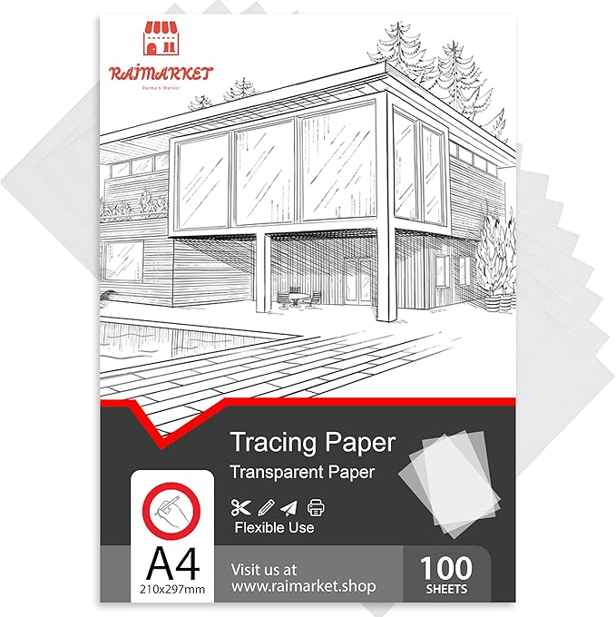 Raimarket Premium Tracing Paper Pack – 9x12 Inches, 100 Sheets, Transparent by Raimarket