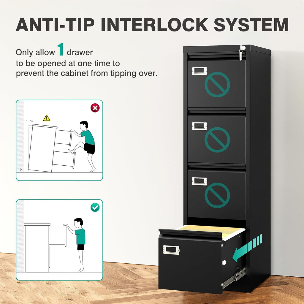 sisesol 4 drawer file cabinet with lock and on a desk or shelf