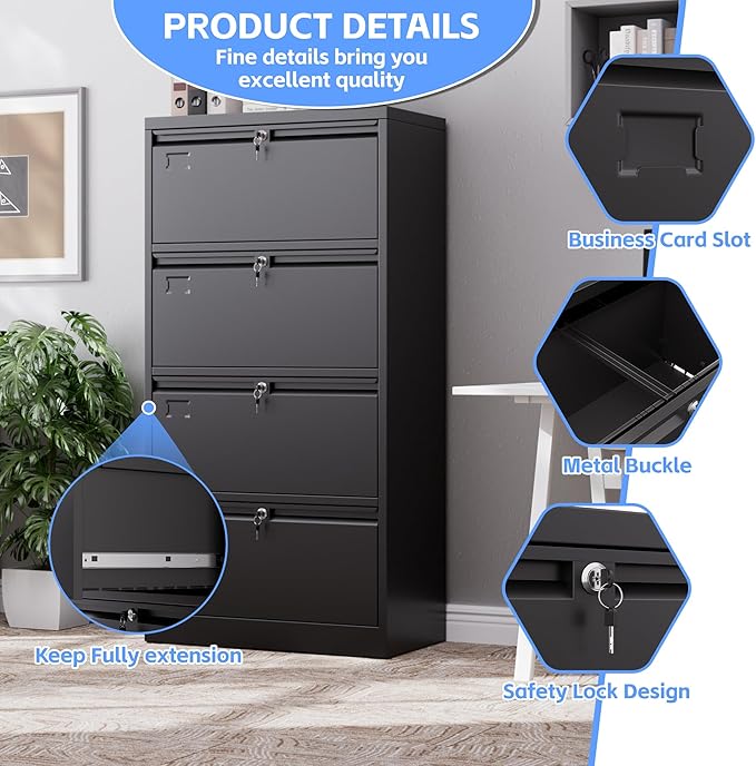 SUXXAN 4 Drawer File Cabinet, Lateral Filing Cabinet - Image 4