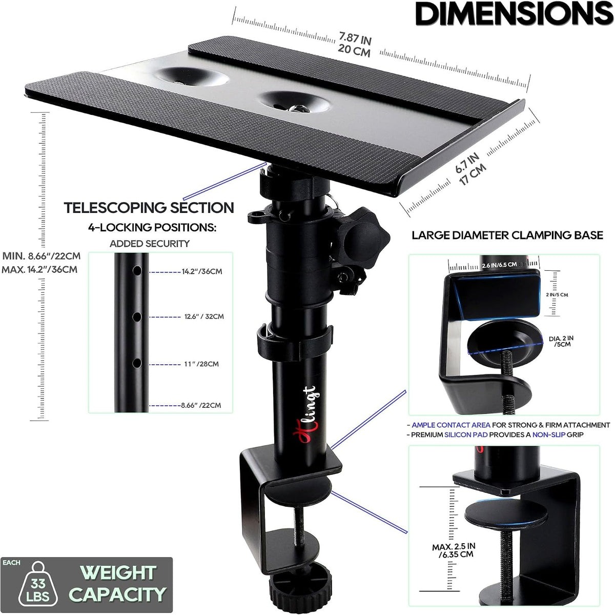 Tlingt Clamp-on Desktop Speaker Stands, Desk Mount Set, Fits 5"-6" ...