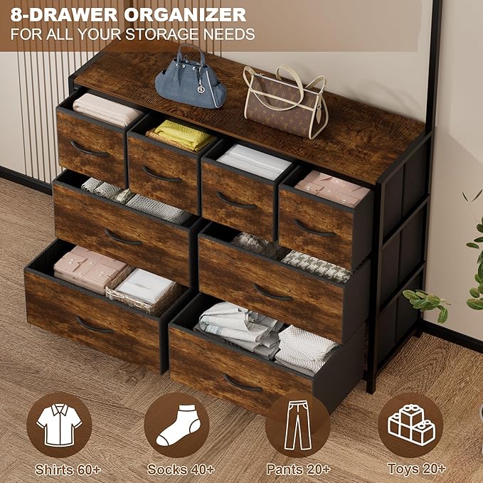 YKVIQBY 8 Drawer Dresser with 6 Double Hooks, 68.9" Tall Closet Organizer and - Image 5