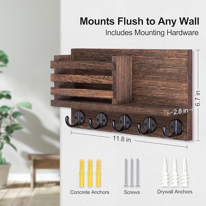Lwenki Key Holder for Wall – Decorative Wooden Mail Holder and Key Shelf - Image 2