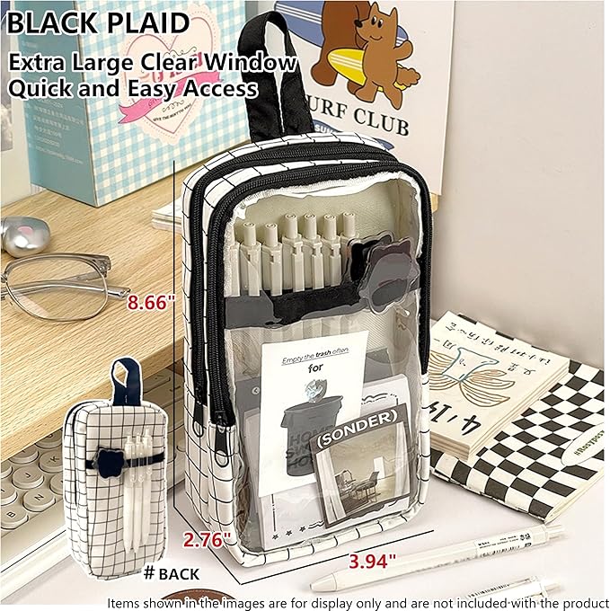 UINSUE Cute Pen case Adorable Bunny Transparent 3-Layer Large Capacity Pencil - Image 3