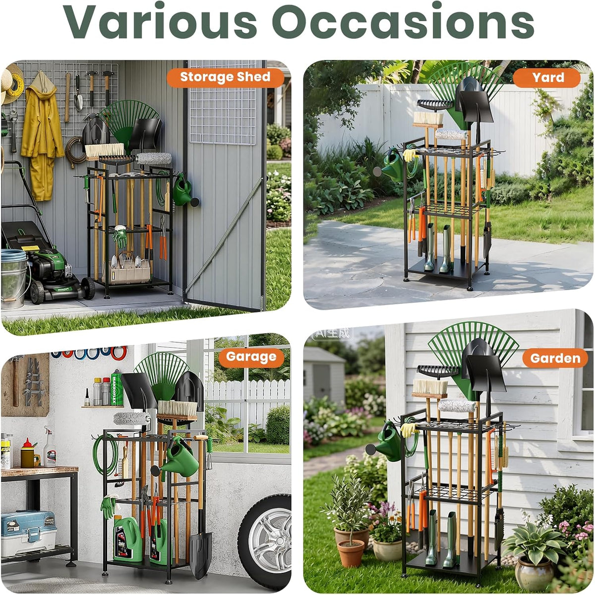 SPACECARE Garden Tool Organizer with Feet Up to 35 Long-Handled Tools Black